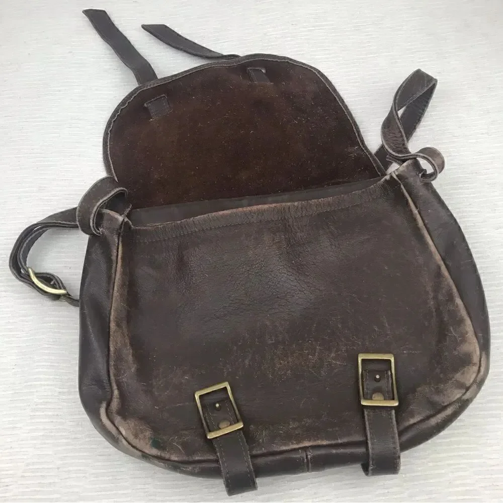 100% All Leather Hand Crafted Made in USA Brown Leather Satchel Bag
